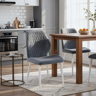 Sunvega Modern Beige Velvet Upholstered Dining Side Chairs with White Metal Legs