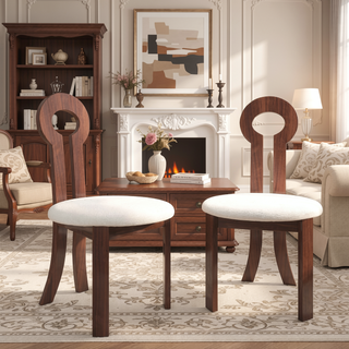 Sunvega Rubber Wood Dining Chair with Plush Cashmere Fabric and Circular Backrest