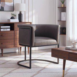 Sunvega Modern Faux Leather Upholstered Dining Chair with Geometric Metal Frame