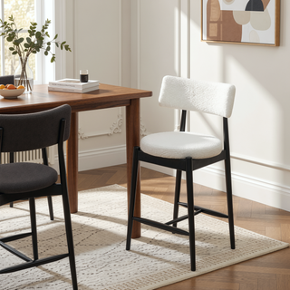 Sunvega Mid Century Modern Counter Stool Set of 2 with Upholstered Boucle Seat