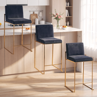 Sunvega Contemporary High Back Counter Stool Set of 3 with Padded Velvet Seat