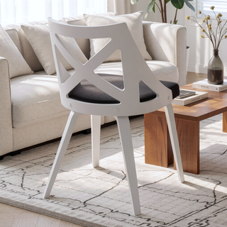 Sunvega White Textured Wood and Charcoal Fabric Charlotte Farmhouse Chair Set of 2
