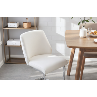 Sunvega White Faux Leather Dining Chairs Set of 2 with Gold Mesh Texture and Chrome Handle