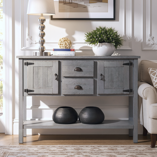 Sunvega Retro Style Solid Pine Wood Sideboard Console Table with 2 Drawers and Cabinets