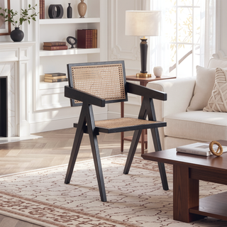 Sunvega Modern Natural Cane Armchair with Square Backrest for Dining Room