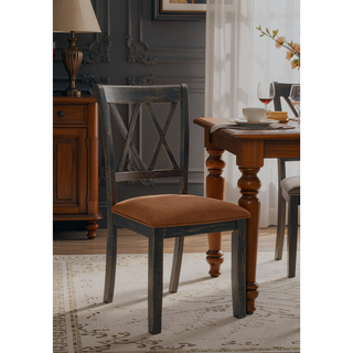 Sunvega Beige Fabric and Weathered Gray Finish Side Chair Set of 2