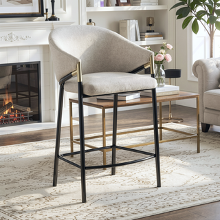 Sunvega Glossy Black and Beige Sloped Arm Counter Height Stools with Gold Accents