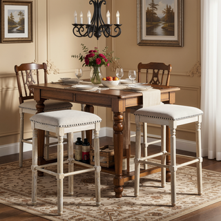 Sunvega Rustic Chic Upholstered Bar Stools in Light Gray with Nailhead Trim