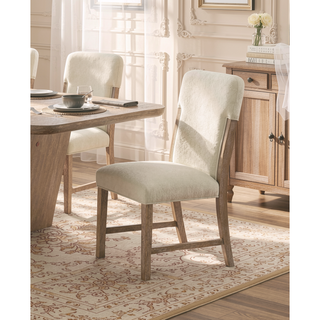 Sunvega Modern Wood Frame Dining Chairs with Plush Beige Chenille Upholstered Seat and Back