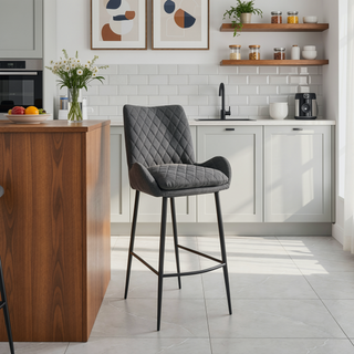 Sunvega Modern 30 Inch Bar Stool with Charcoal Fabric and Black Finish