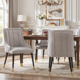 Sunvega Modern Light Gray Dining Chair with Velvet Upholstery and Gold Tips