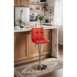 Sunvega Red Faux Leather Adjustable Counter Height Bar Stools Set of 2 with Gas Lift