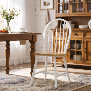 Sunvega Spindle Back Side Chairs with White Angled Legs and Natural Brown Seat
