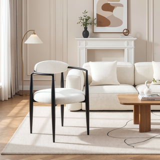 Sunvega Modern Dining Chairs Set of 2 with Round Boucle Backrest and Black Metal Legs