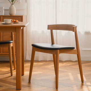 Sunvega Stackable Solid Oak Dining Chair with Faux Leather Upholstery