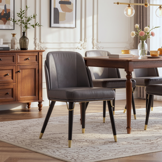 Sunvega Modern Faux Leather Upholstered Dining Chair with Gold Metal Ferrules