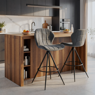 Sunvega Swivel Bar Stool with Charcoal Fabric and Black Finish for Modern Seating
