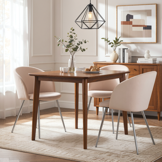 Sunvega Contemporary Cream Velvet Upholstered Dining Chairs with Metal Legs Set of 2