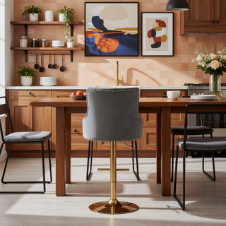 Sunvega Adjustable Swivel Bar Stool with Velvet Upholstery and Gold Base