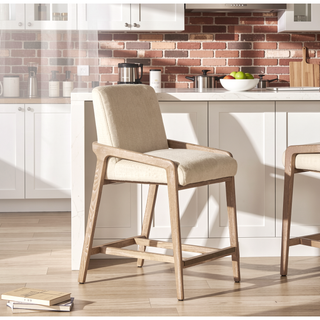 Sunvega Rustic Solid Ash Wood Upholstered Counter Stool with Rope Detail