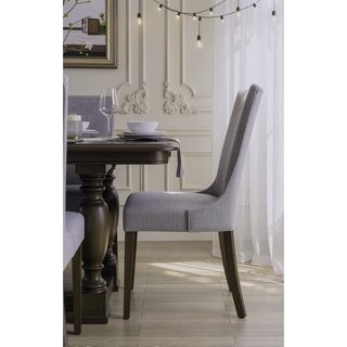 Sunvega Gray Linen and Oak Finish Armless Parson Side Chair Set of 2