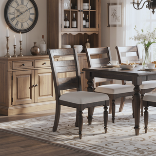 Sunvega Traditional Ladderback Side Chair with Upholstered Seat in Chocolate Finish