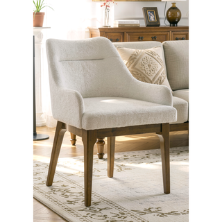 Sunvega Gray Chenille Upholstered Side Chair with Walnut Veneer Frame