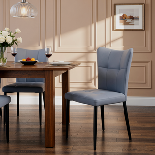 Sunvega Set of 2 High-Back Dining Chairs with Wrought Iron Frame and Leather Seat