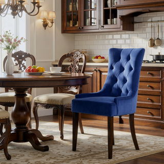 Sunvega Blue and Weathered Oak Tufted Upholstered Side Chairs with Nailhead Trim