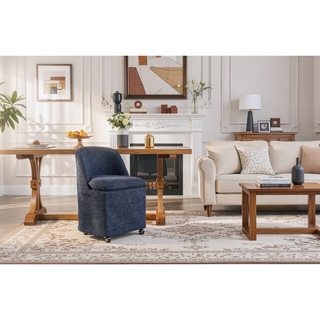 Sunvega Chenille Fabric Dining Arm Chair with Upholstered Back Cushion and Universal Wheels
