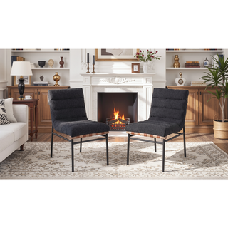 Sunvega Boucle Upholstered Chair with Cognac PU Leather Detailing and Black Iron Legs