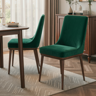 Sunvega Mid-Century Modern Velvet Upholstered Dining Chair Set of 2 with Solid Wood Structure