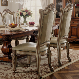 Sunvega Brown and Cherry Side Chair with Nailhead Trim and Floral Motif