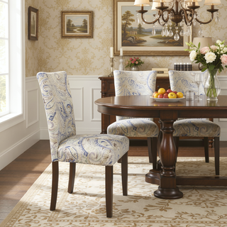 Sunvega Blue Cream Velvet Paisley Print Parsons Dining Chairs Set of 2