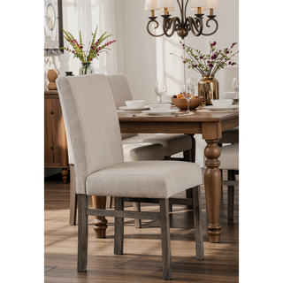 Sunvega Linen Blend Upholstered Side Chair Set of 2 with Oak Finish for Dining Room
