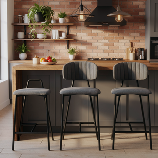 Sunvega Gray Faux Leather and Metal Counter Height Bar Stool with Footrest