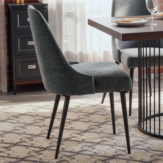 Sunvega Grey Textured Fabric Wingback Side Chair with Gunmetal Legs Set of 2