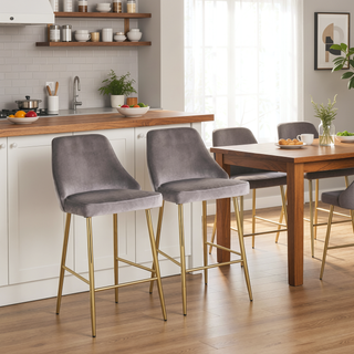 Sunvega Glam Velvet Upholstered Counter Stool with Tapered Metal Legs Set of 2