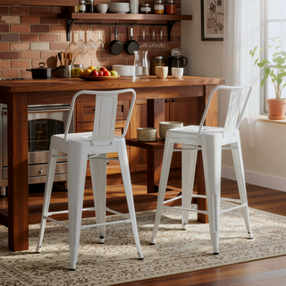 Sunvega Industrial Metal Counter Height Stool Set of 2 with Curved Back and Foot Rest