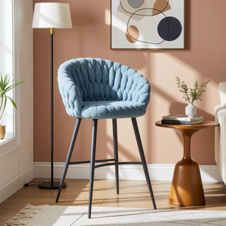 Sunvega Braided Matisse Contemporary Counter Stool with Faux Leather Upholstery and Black Metal Frame