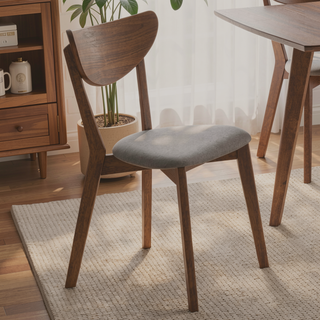 Sunvega Retro Danish Modern Natural Walnut Wood Frame Dining Chair with Grey Upholstered Seat