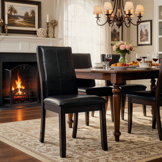 Sunvega Transitional Brown Cherry Espresso Curved Back Leatherette Padded Seat Side Chairs