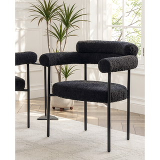 Sunvega Modern Boucle Fabric Upholstered Dining Chair Set with Black Metal Legs
