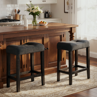 Sunvega Gray Saddle Stool Set with Button Tufted Contoured Seat and Footrests