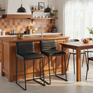 Sunvega Mason Mara Fixed-Height Counter Stool with Upholstered Seat and Walnut Wood Back