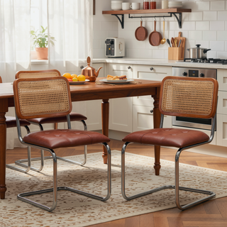 Sunvega Mid-Century Modern Dining Chairs Set of 2 with Mesh Backrest and PU Leather Seat