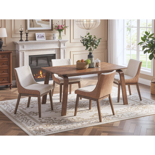 Sunvega Modern Brown and White Boucle Upholstery Dining Chairs Set of 2