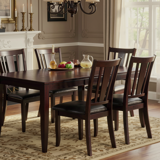 Sunvega Contemporary Brown Faux Leather Cushion Side Chairs with Rubberwood Frame