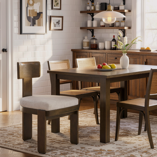 Sunvega Modern Upholstered Dining Chairs Set of 2 with Beige Chenille Fabric and Light Brown Wood Legs