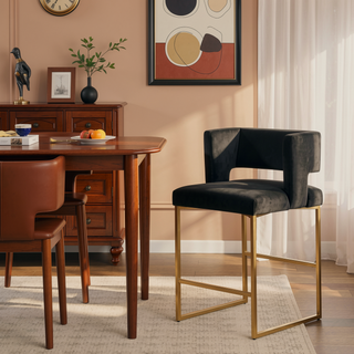 Sunvega Modern Velvet Upholstered Counter Stool Set of 2 with Gold Metal Legs